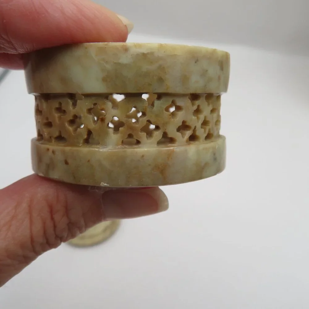 Soapstone Mother Of Pearl Trinket Box